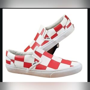 Vans Classic Slip-On LeatherCheck Men's Size 9 Shoes TrueWhite/ Red